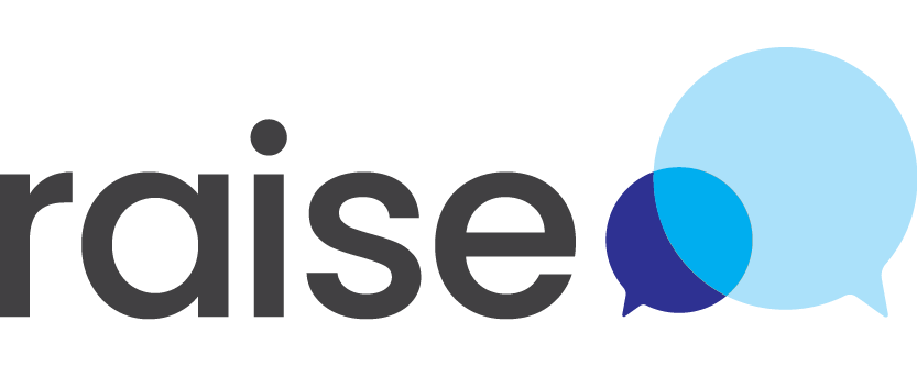 Raise Foundation blue speech bubble logo